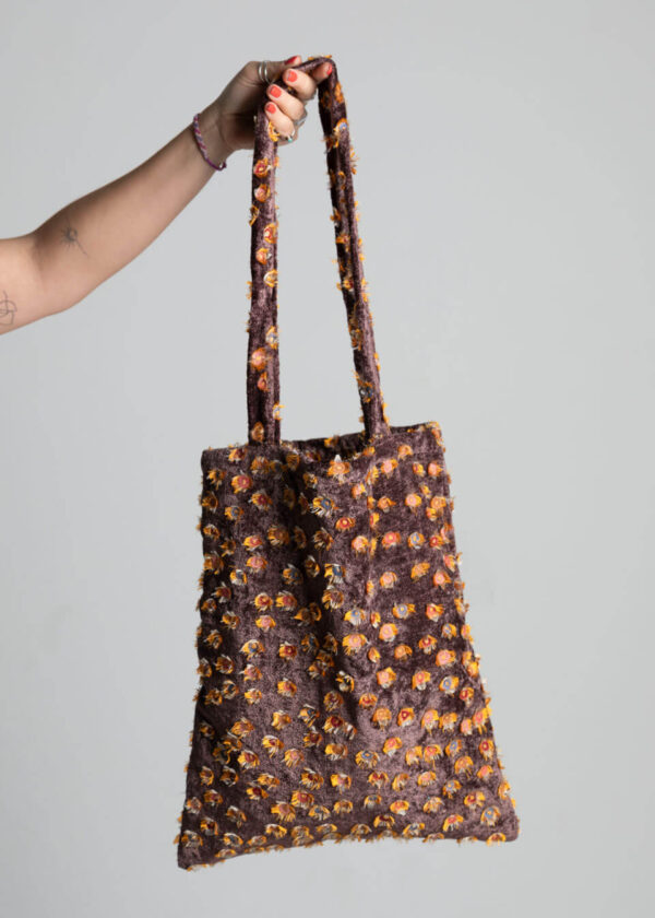 Tote Bag brown Velour Flowers