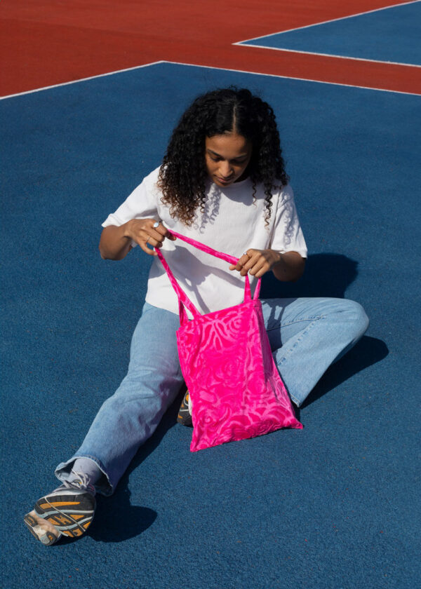 Tote Bag Velour Flowers Pink